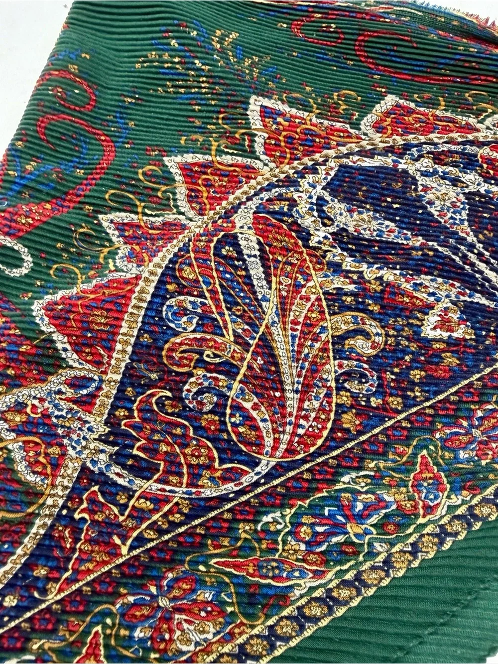 Pleated Paisley Scarf Wrap Shawl in Jewel Tones